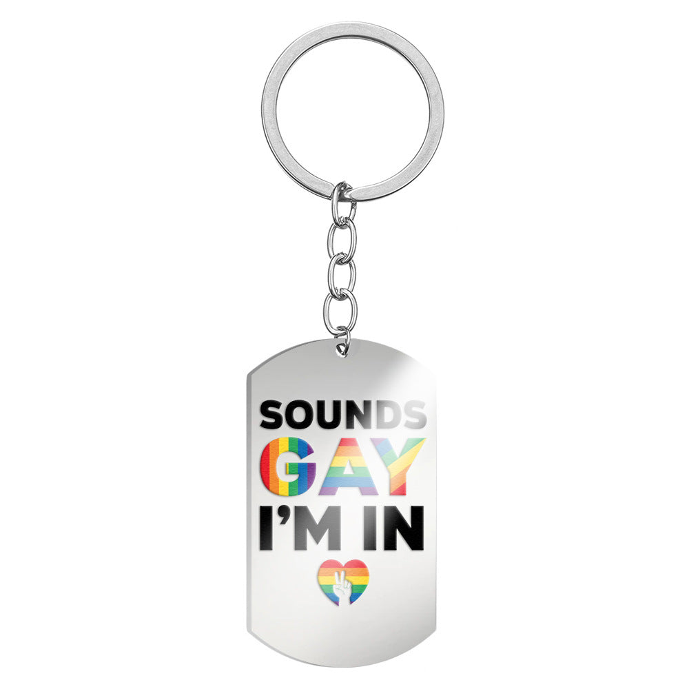 Wholesale 6 Color Alphabet Color Printing Titanium Steel Rainbow Flag Stainless Steel Keychains